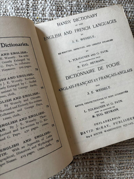 Handy Dictionaries: French-English by J.E. Wessely Hardcover Early 1900's