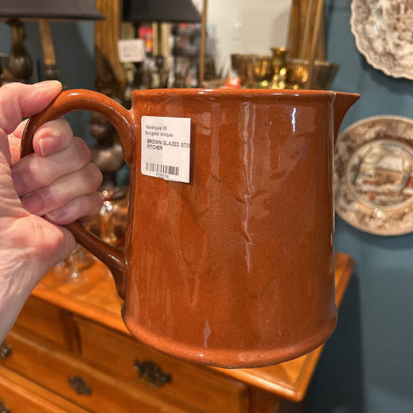 BROWN GLAZED STONEWARE PITCHER