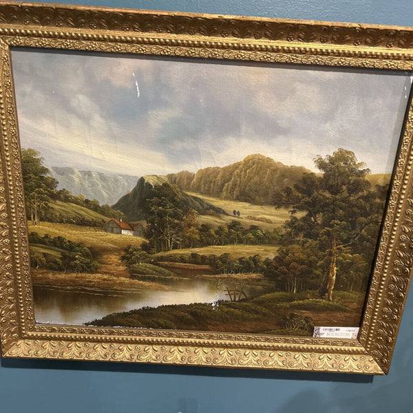 ANTIQUE OIL PAINTING MOUNTAIN LANDSCAPE 23.5 x 19.5"
