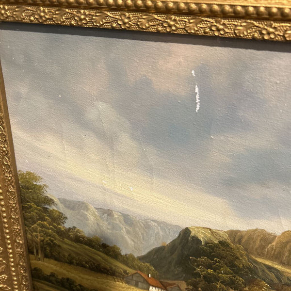 ANTIQUE OIL PAINTING MOUNTAIN LANDSCAPE 23.5 x 19.5"