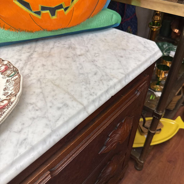 1800s scallop and dowel marble top dresser 43 x 18 x 33.5 tall. In store pick up only
