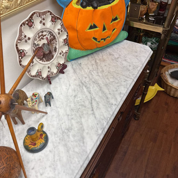 1800s scallop and dowel marble top dresser 43 x 18 x 33.5 tall. In store pick up only
