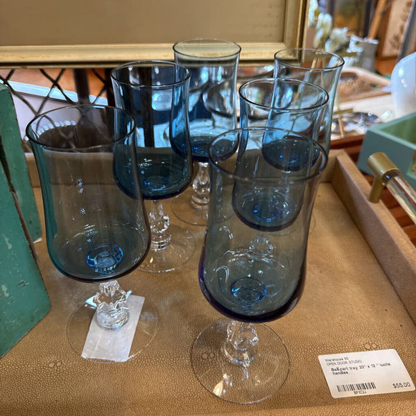 Fostoria set of 6 Distinction Light Blue wine stem glasses