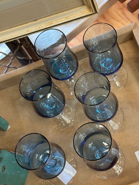 Fostoria set of 6 Distinction Light Blue wine stem glasses