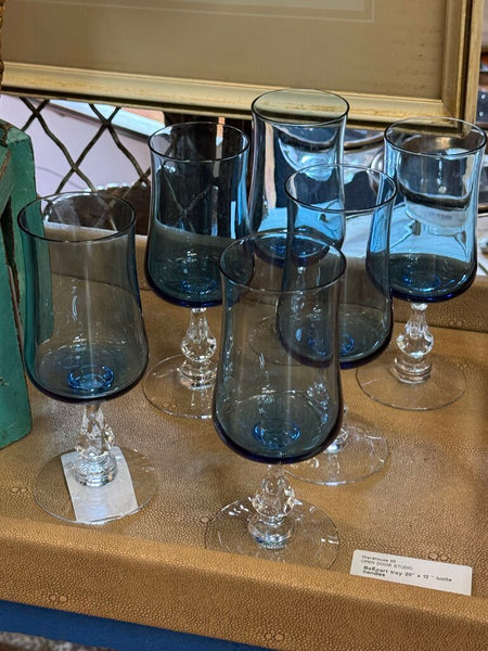 Fostoria set of 6 Distinction Light Blue wine stem glasses