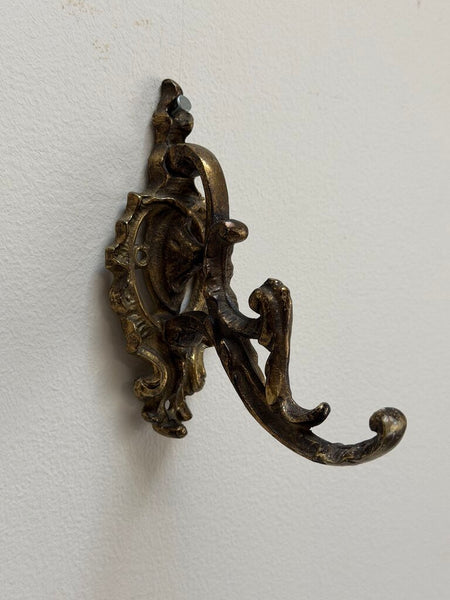 1751 Single Ornate Brass Wall Hook