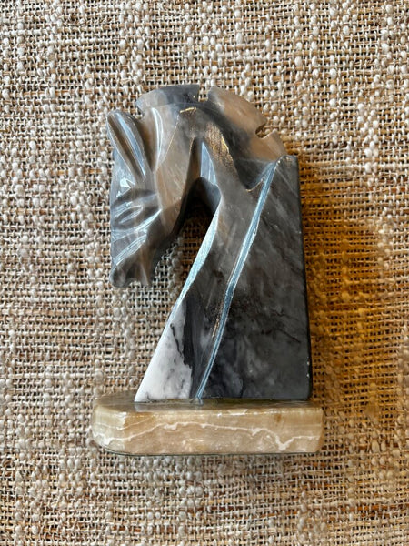 Vintage Horse Head Onyx Marble Bookend