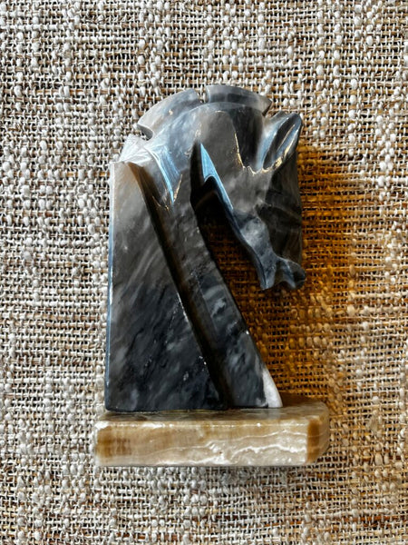 Vintage Horse Head Onyx Marble Bookend