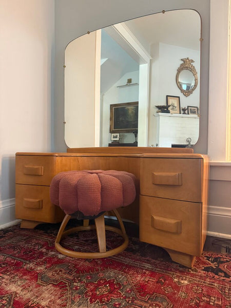 Heywood Wakefield Vanity w Mirror and Stool As Found Overall: 60"t x 18"d x 48.5" w Pick Up Only W2341
