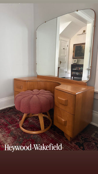 Heywood Wakefield Vanity w Mirror and Stool As Found Overall: 60"t x 18"d x 48.5" w Pick Up Only W2341