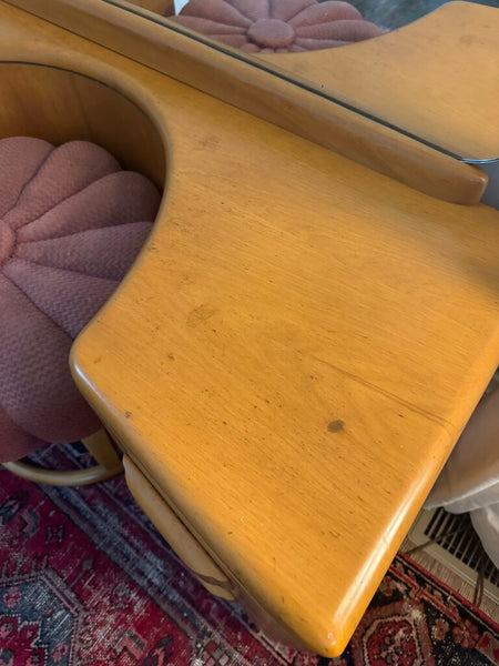 Heywood Wakefield Vanity w Mirror and Stool As Found Overall: 60"t x 18"d x 48.5" w Pick Up Only W2341