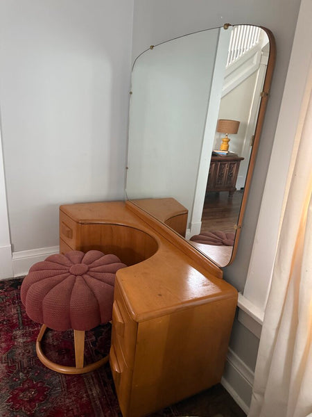 Heywood Wakefield Vanity w Mirror and Stool As Found Overall: 60"t x 18"d x 48.5" w Pick Up Only W2341