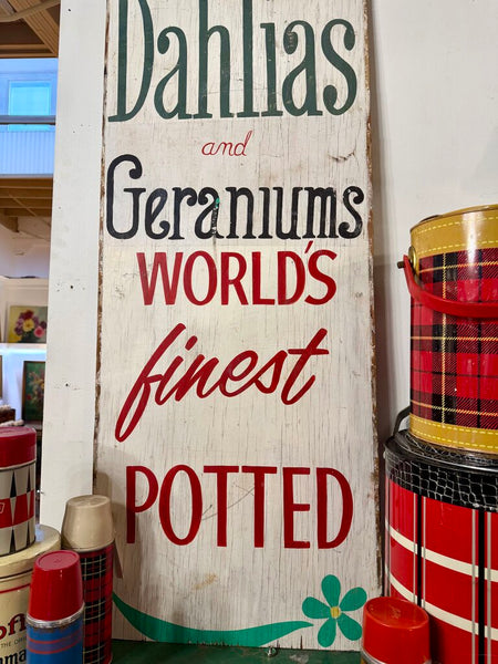 JFV ~ Vintage DAHLIA ~ GERANIUM SIGN IN STORE PICK UP ONLY