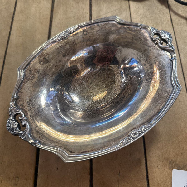 SILVER PLATED FOOTED TRINKET / NUT DISH - GREAT PATINA