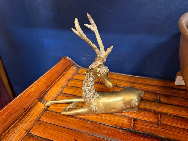 Vintage Solid brass Sitting Deer, 8"long, 7"tall