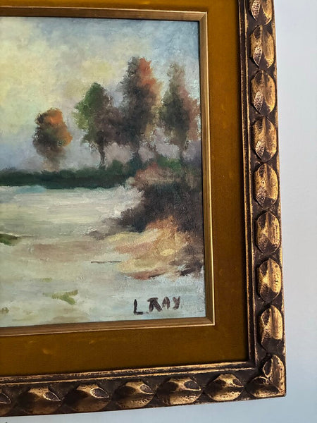 Vintage Oil on Canvas Landscape Painting w/ Velvet Matte 22" x 18"